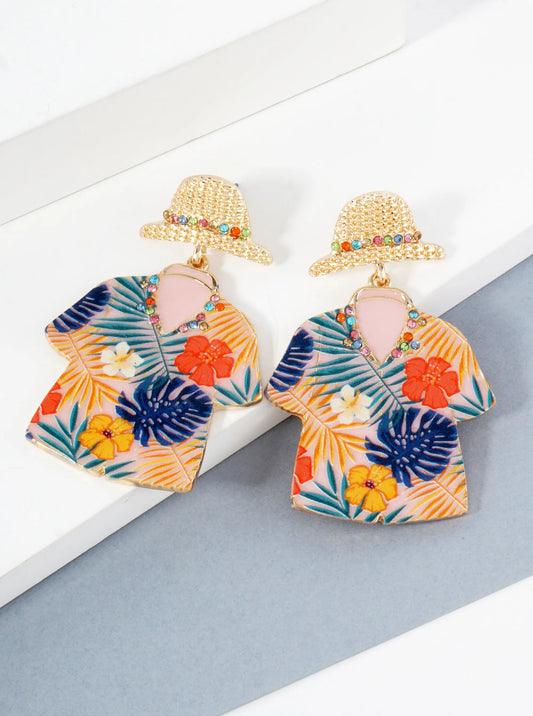 Enamel Hawaiian Drop Summer Hat Post Fun Statement Earrings