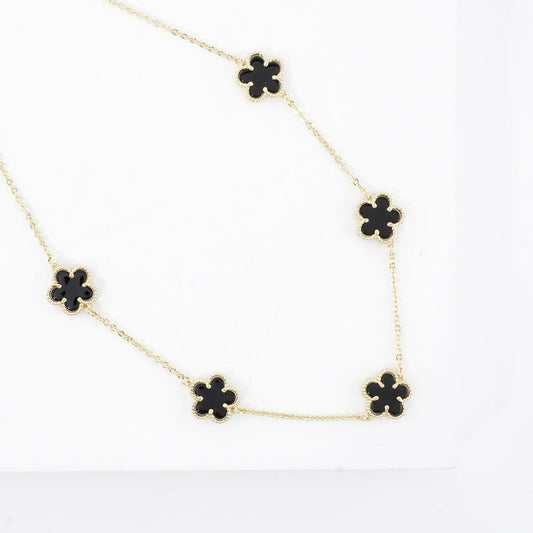 Enamel MOP Flower Station Stainless Steel Necklace