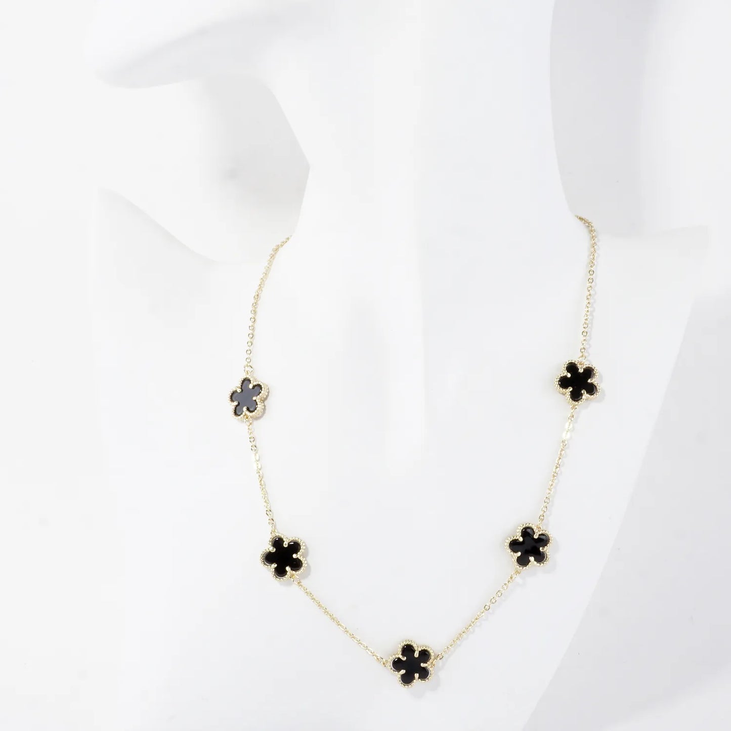 Enamel MOP Flower Station Stainless Steel Necklace