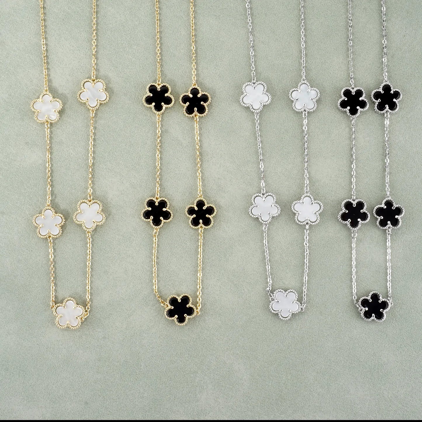 Enamel MOP Flower Station Stainless Steel Necklace