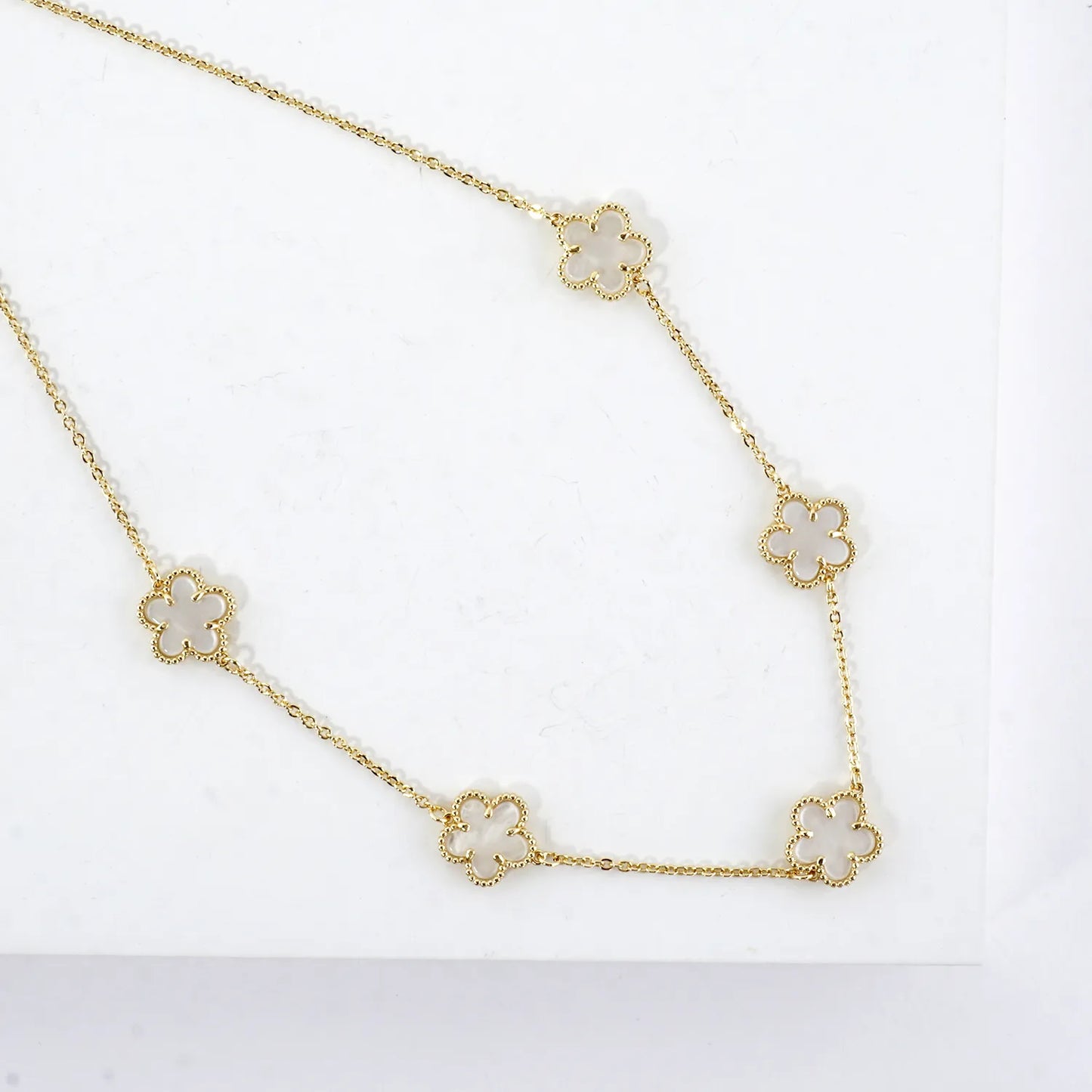 Enamel MOP Flower Station Stainless Steel Necklace