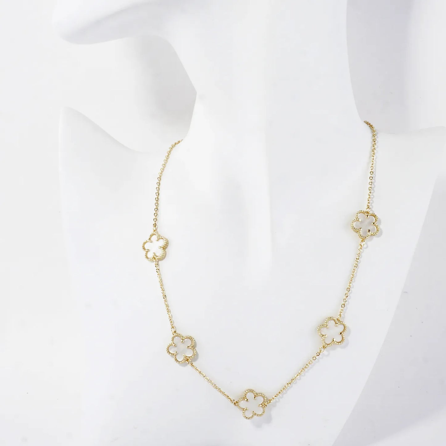 Enamel MOP Flower Station Stainless Steel Necklace