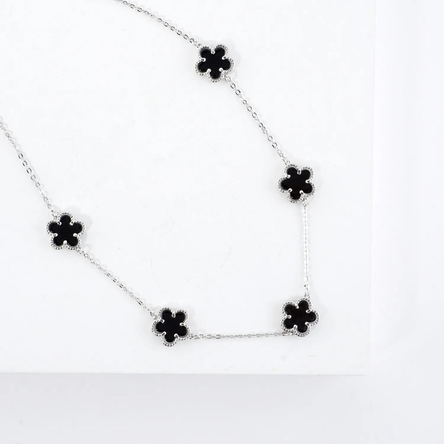 Enamel MOP Flower Station Stainless Steel Necklace