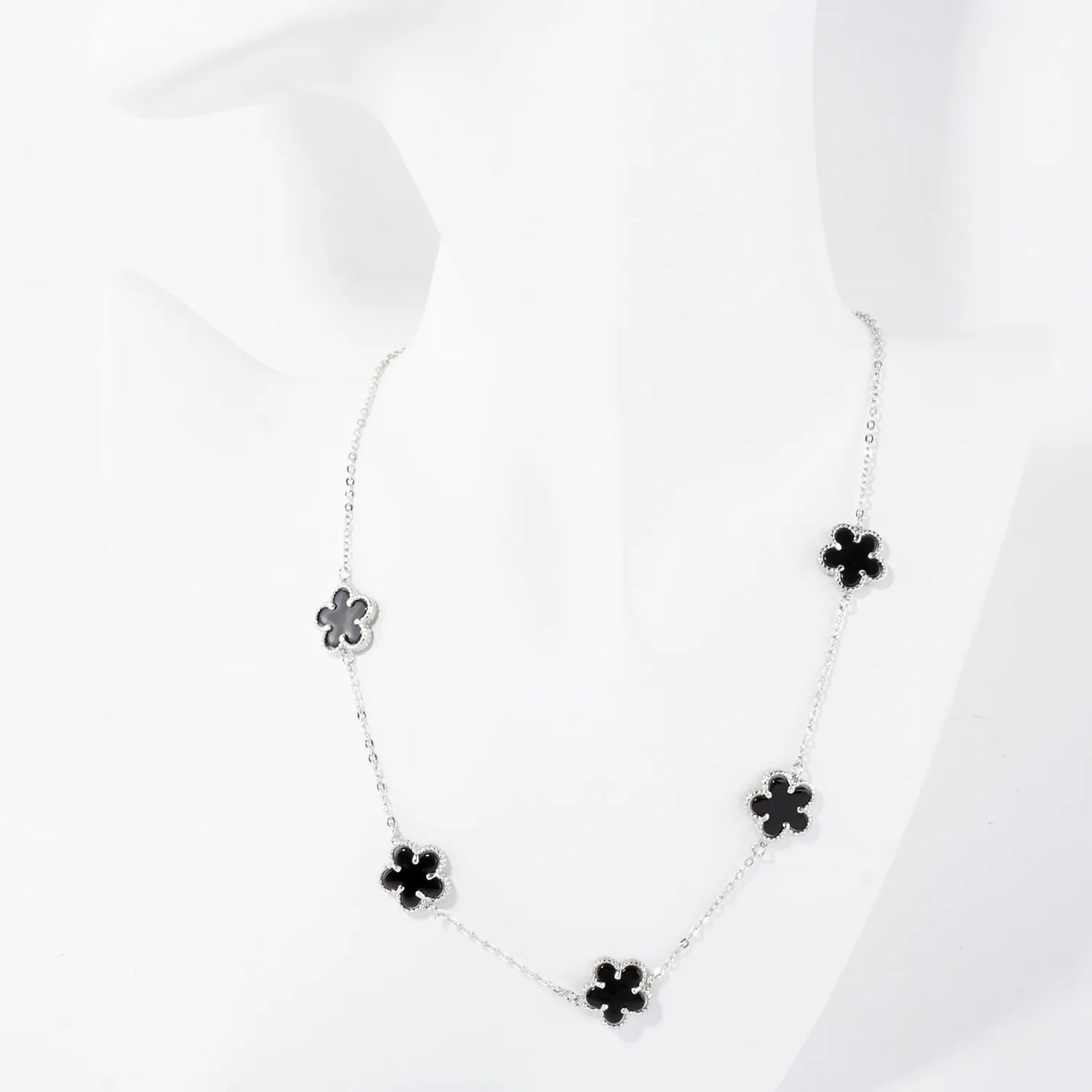 Enamel MOP Flower Station Stainless Steel Necklace
