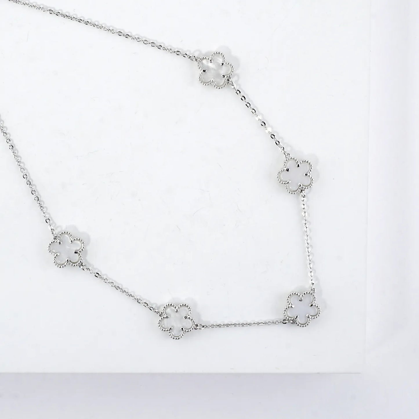 Enamel MOP Flower Station Stainless Steel Necklace