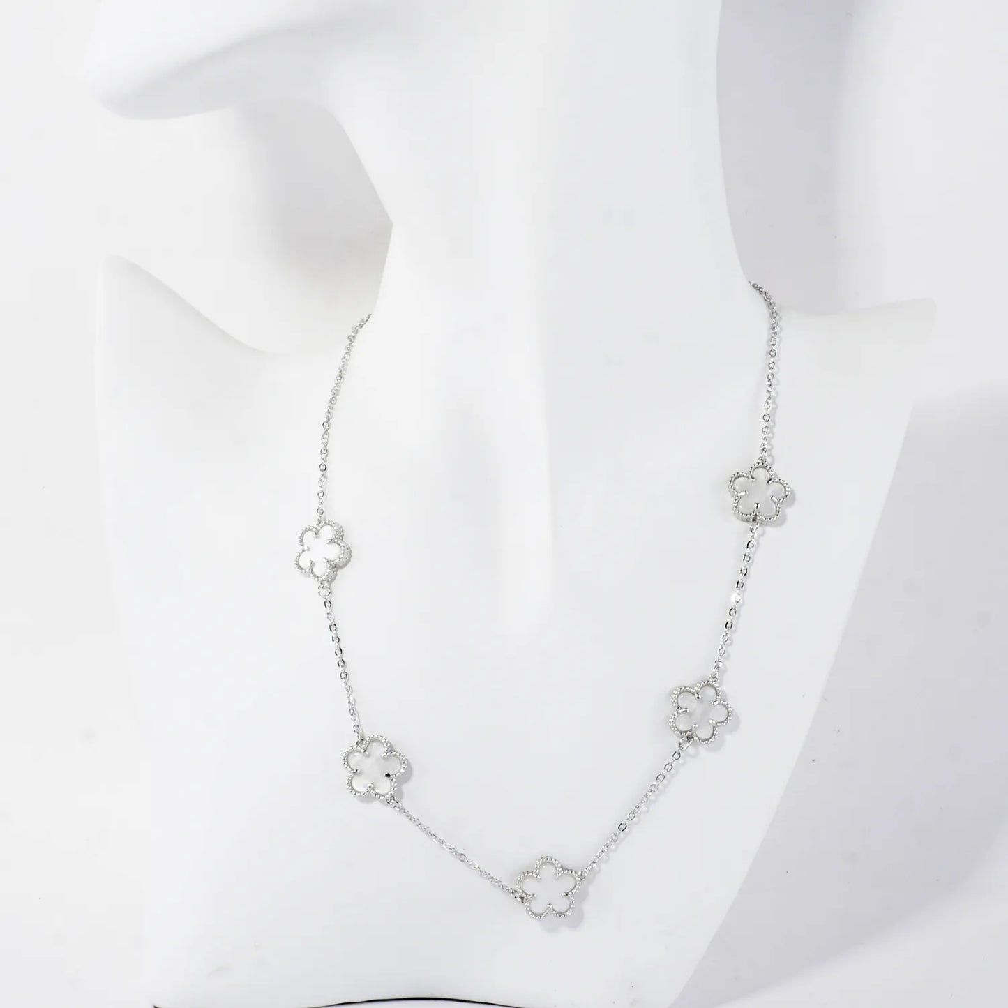 Enamel MOP Flower Station Stainless Steel Necklace