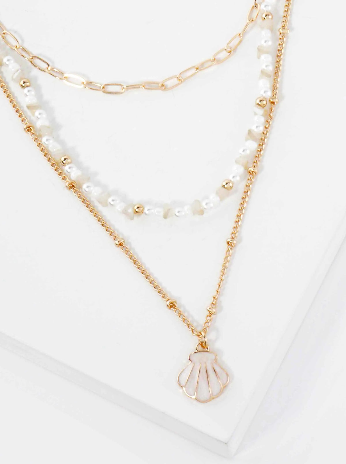 Enamel Seashell Pendant Glass-Beaded Sea-Life Layered Necklace