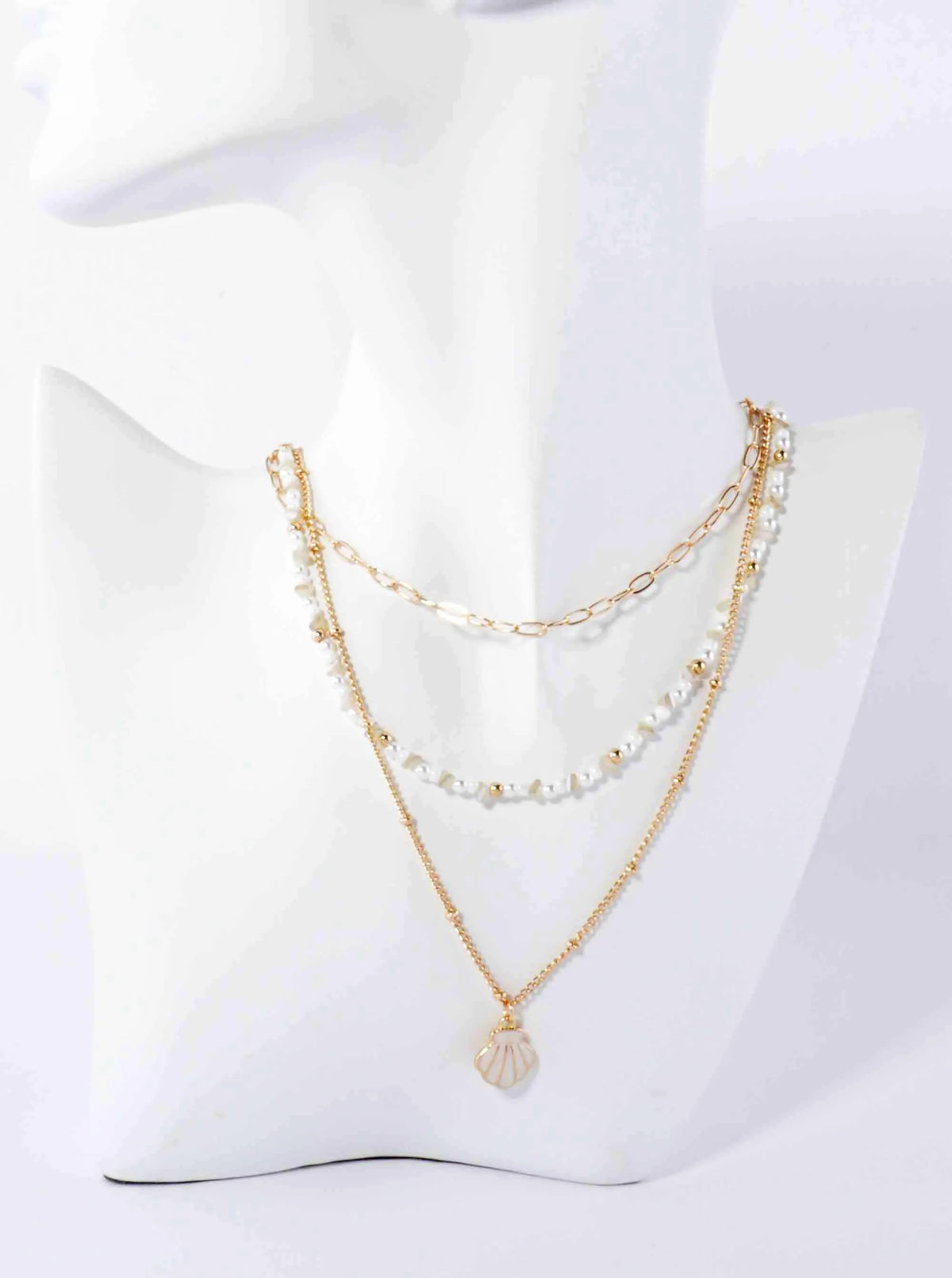 Enamel Seashell Pendant Glass-Beaded Sea-Life Layered Necklace