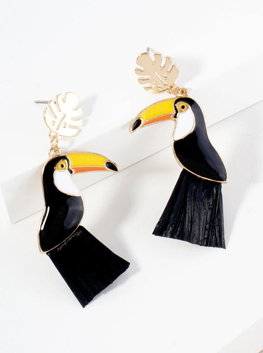 Enamel Toucan Tropical Bird Statement Earrings