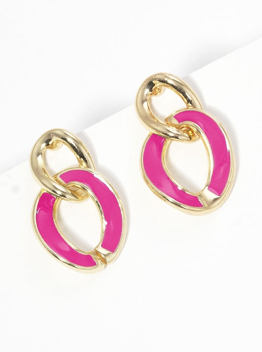 Enamel Filled Chunky Chain Post Drop Earrings