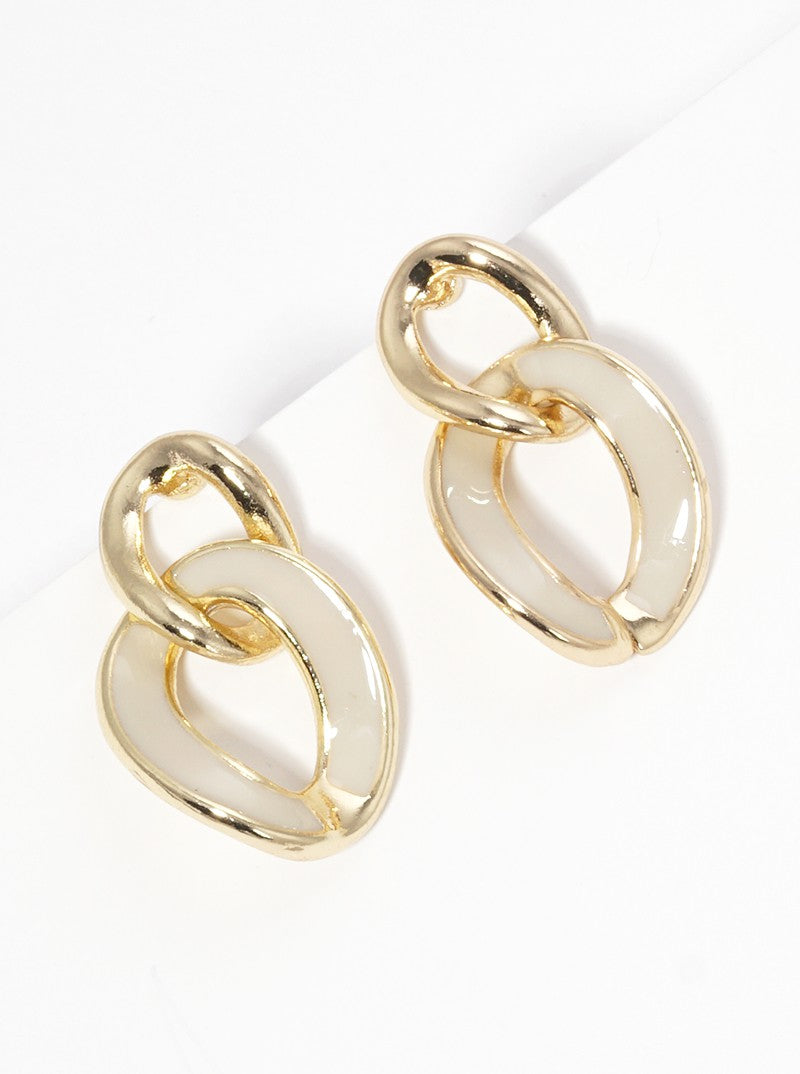 Enamel Filled Chunky Chain Post Drop Earrings