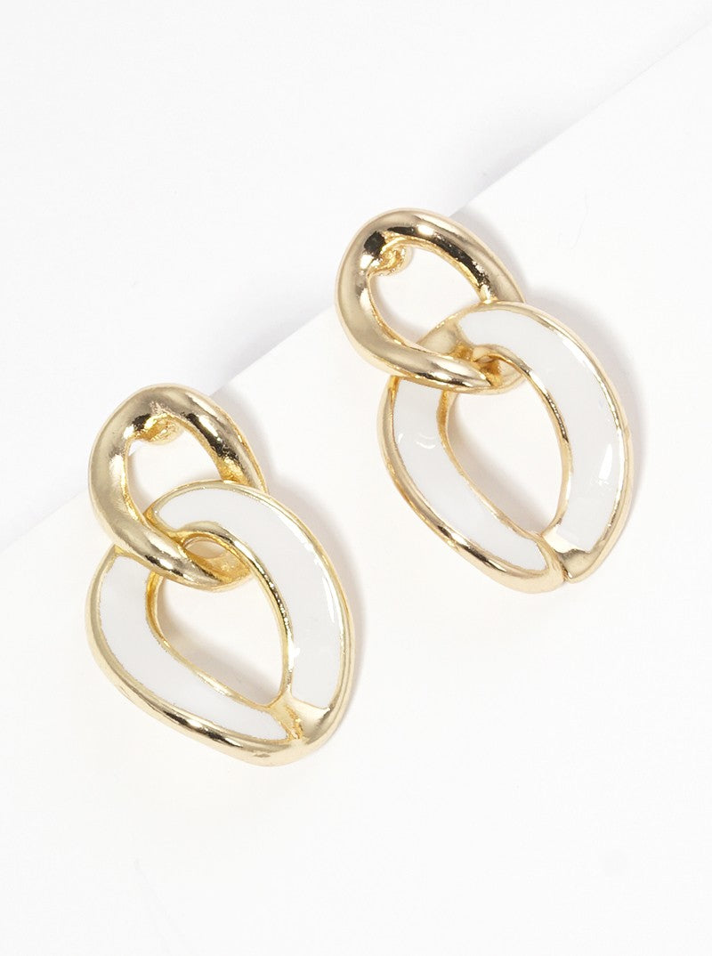 Enamel Filled Chunky Chain Post Drop Earrings