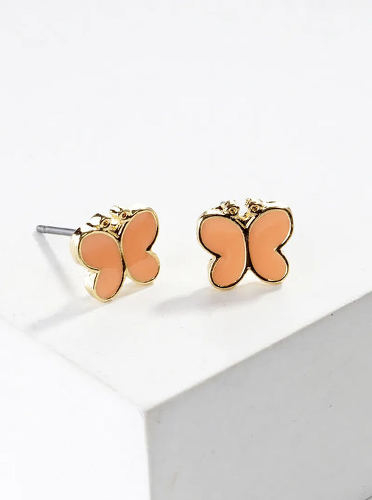 Enamel Filled Dainty Butterfly Post Stud Earrings