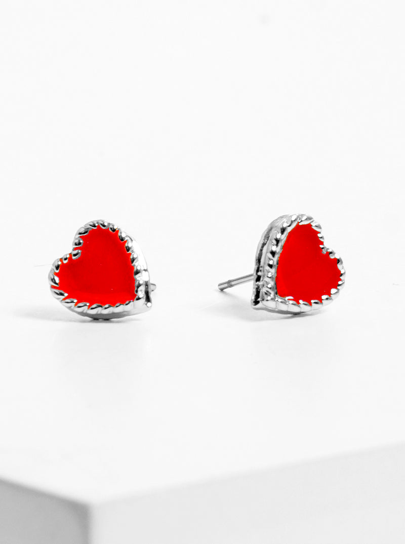 Enamel Filled Dainty Heart Post Stud Earrings