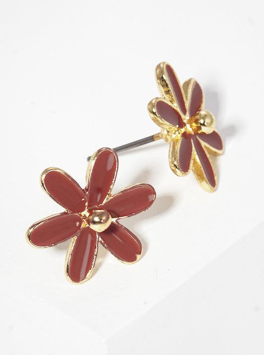 Enamel Filled Floral Flower Dainty Post Stud Earrings