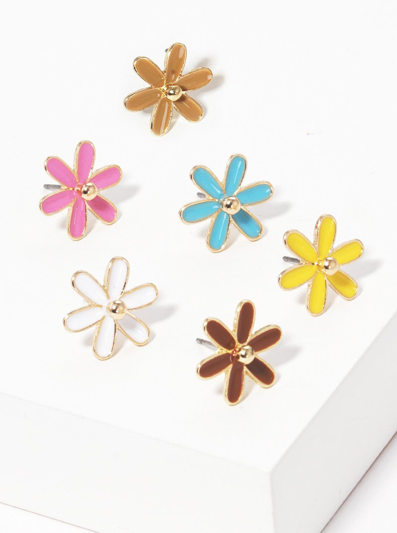 Enamel Filled Floral Flower Dainty Post Stud Earrings