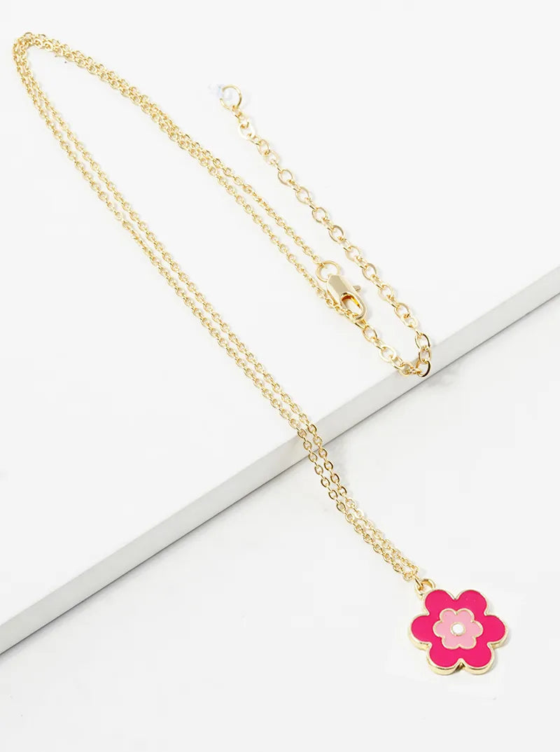 Enamel Filled Flower Pendant Necklace