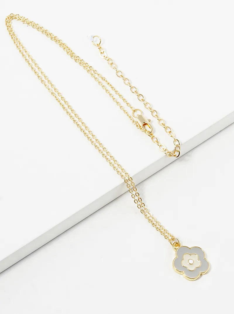 Enamel Filled Flower Pendant Necklace