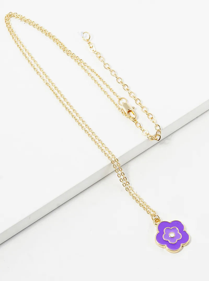 Enamel Filled Flower Pendant Necklace