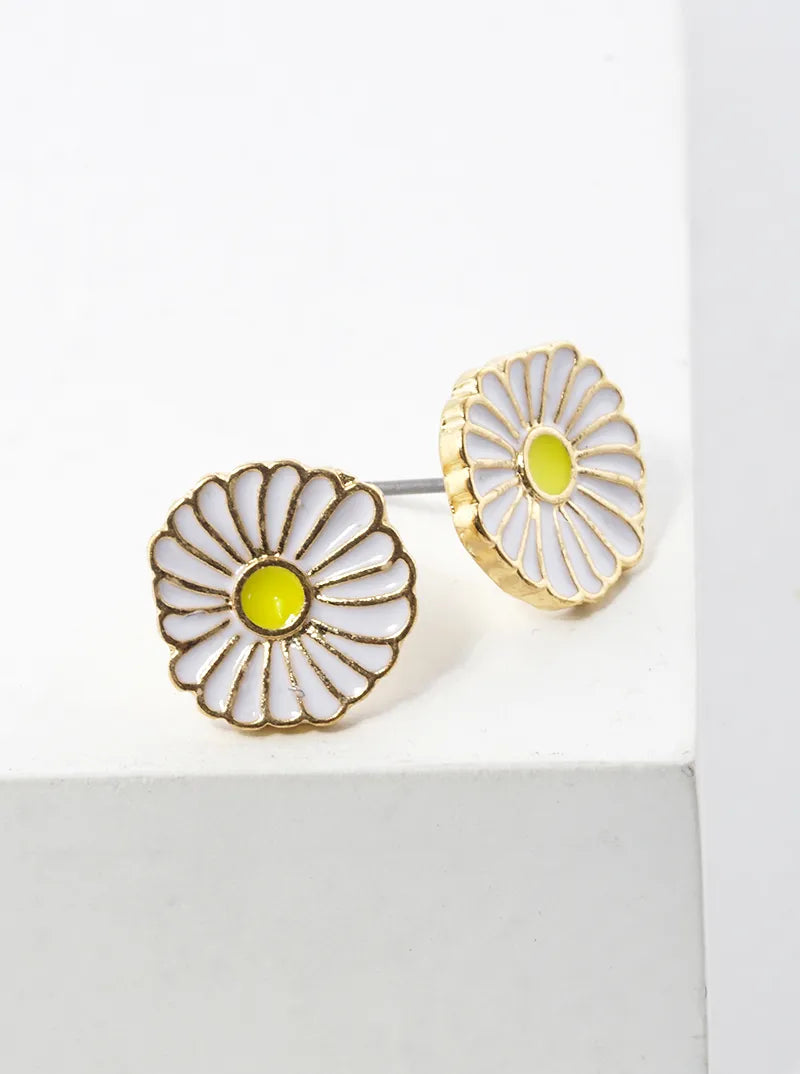 Enamel Filled Metal Flower Dainty Post Stud Earrings