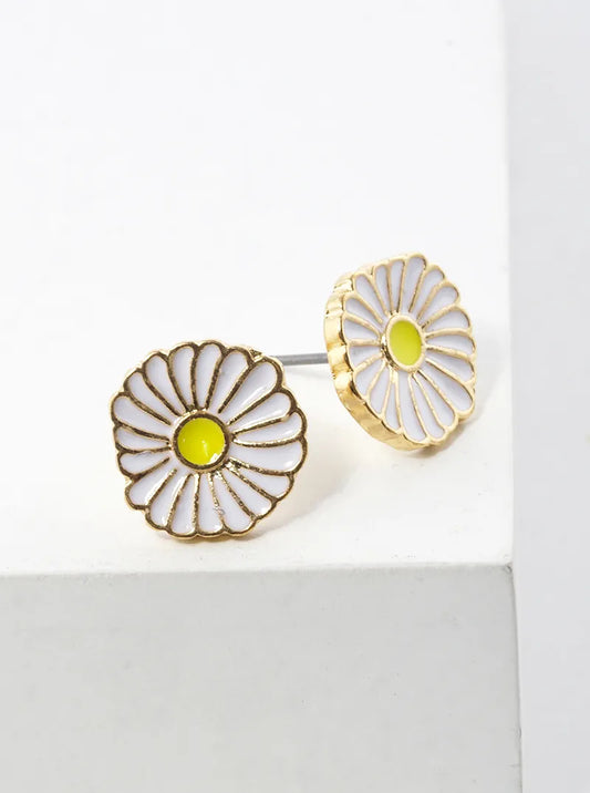 Enamel Filled Metal Flower Dainty Post Stud Earrings