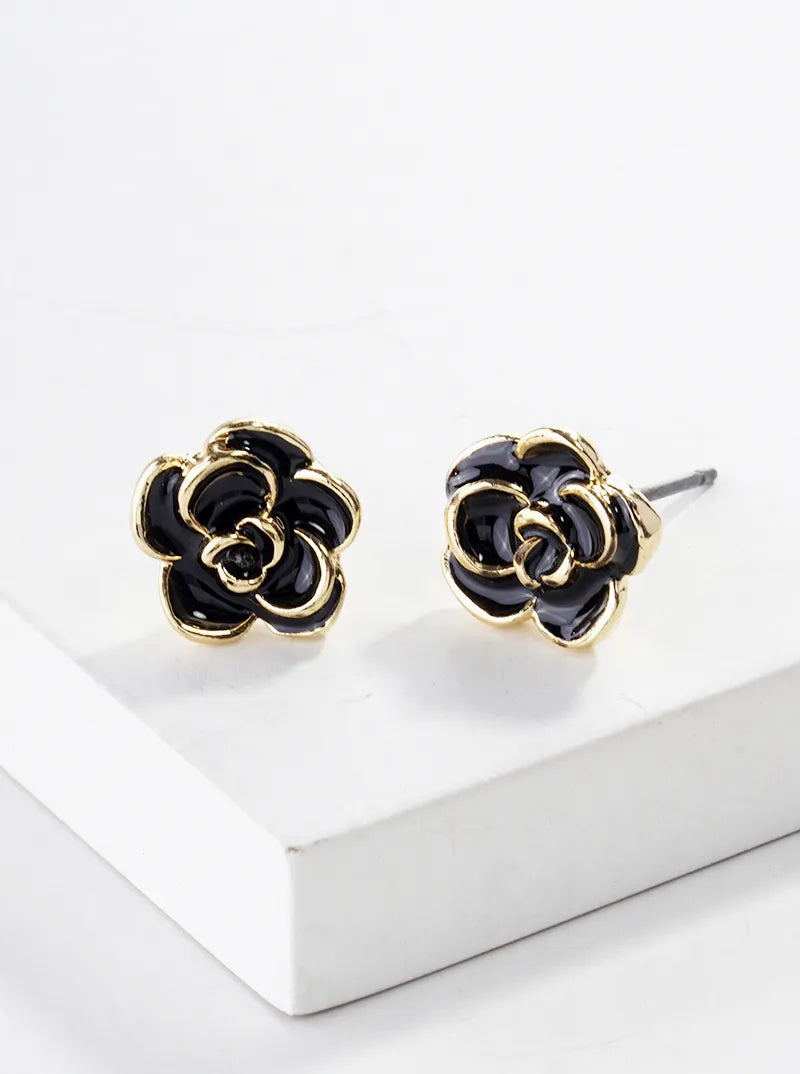 Enamel Filled Metal Flower Post Stud Earrings