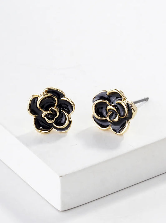 Enamel Filled Metal Flower Post Stud Earrings