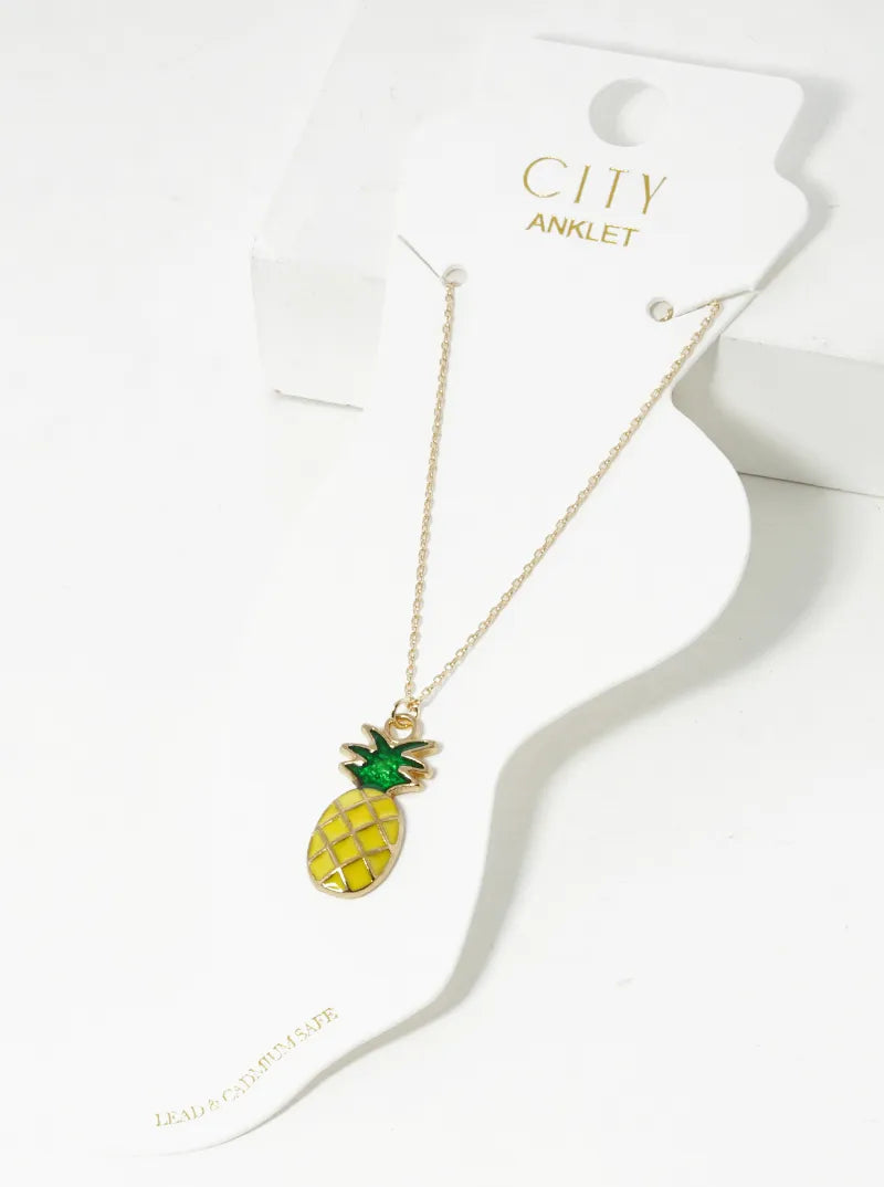 Enamel Filled Pineapple Charm Anklet