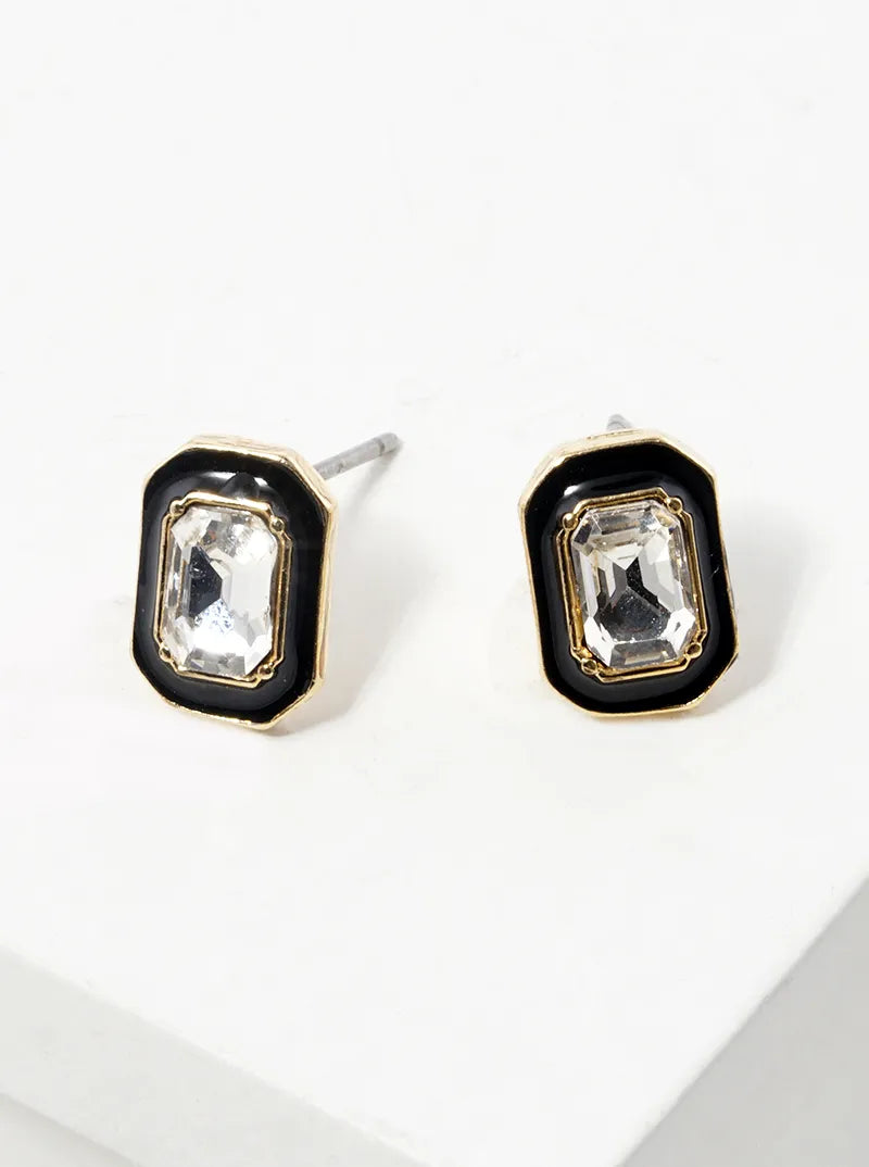 Enamel Filled Radiant Cut Crystal Dainty Post Stud Earrings