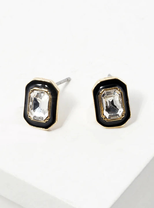 Enamel Filled Radiant Cut Crystal Dainty Post Stud Earrings
