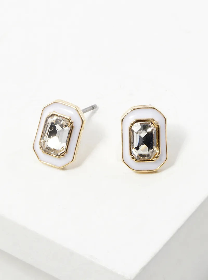 Enamel Filled Radiant Cut Crystal Dainty Post Stud Earrings