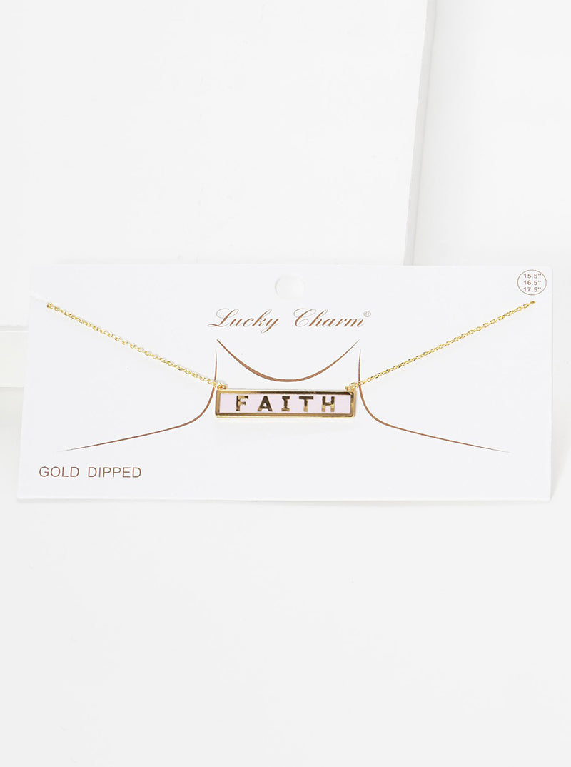 Enamel Filled Rectangle Bar Faith Engraved Pendant Gold Dipped Necklace