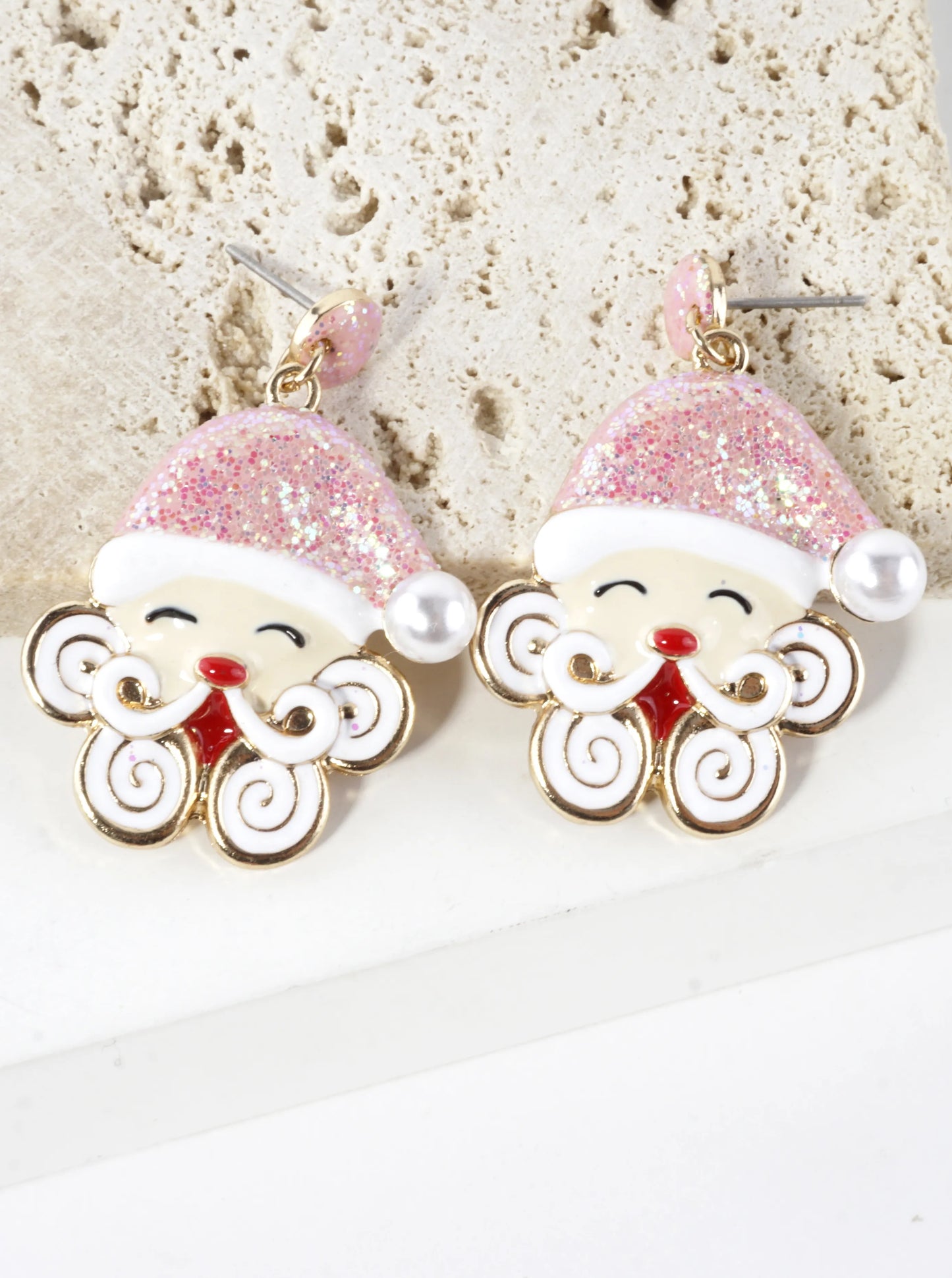 Enameled Happy Smiling Santa Face Earrings