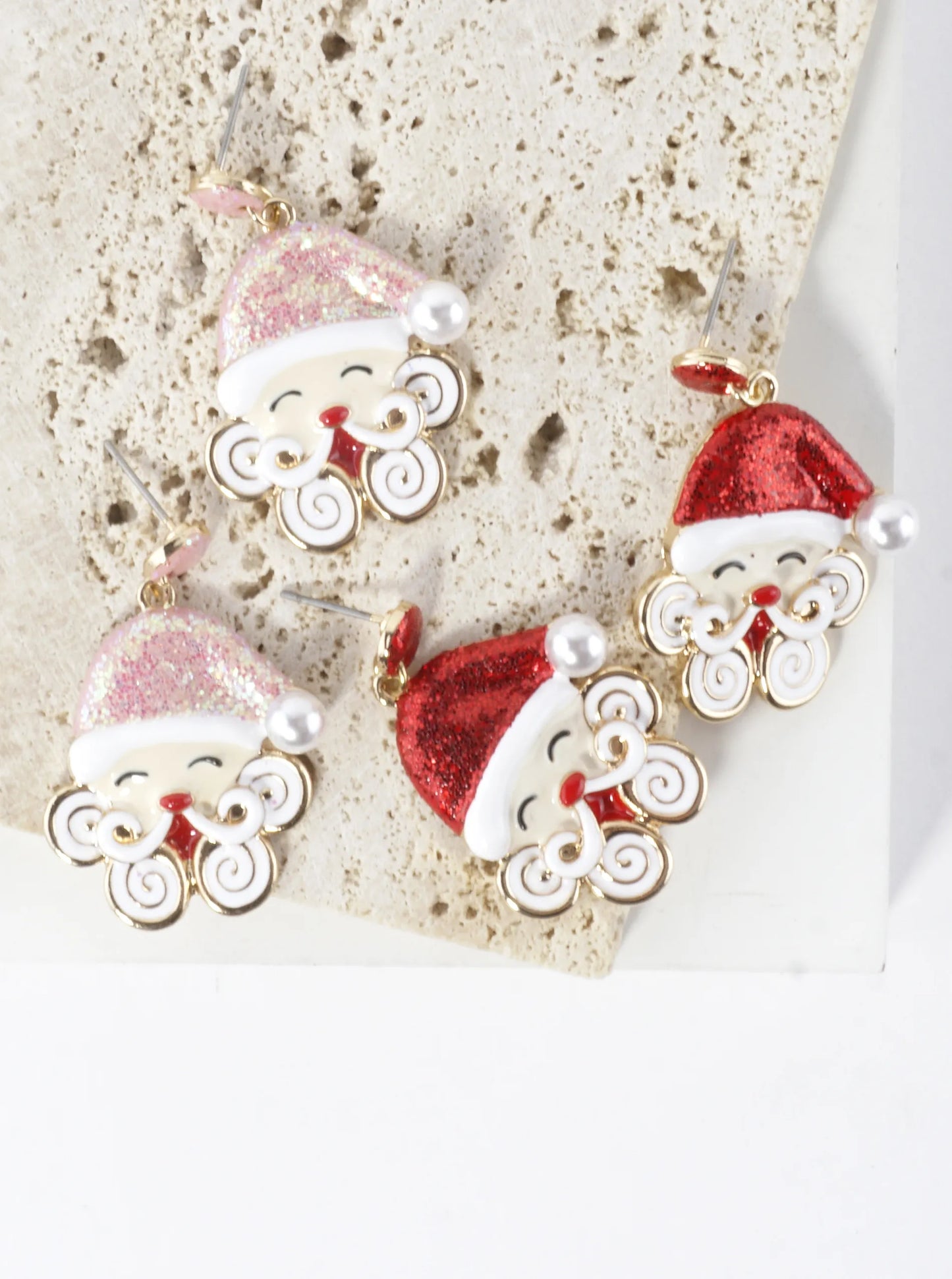 Enameled Happy Smiling Santa Face Earrings