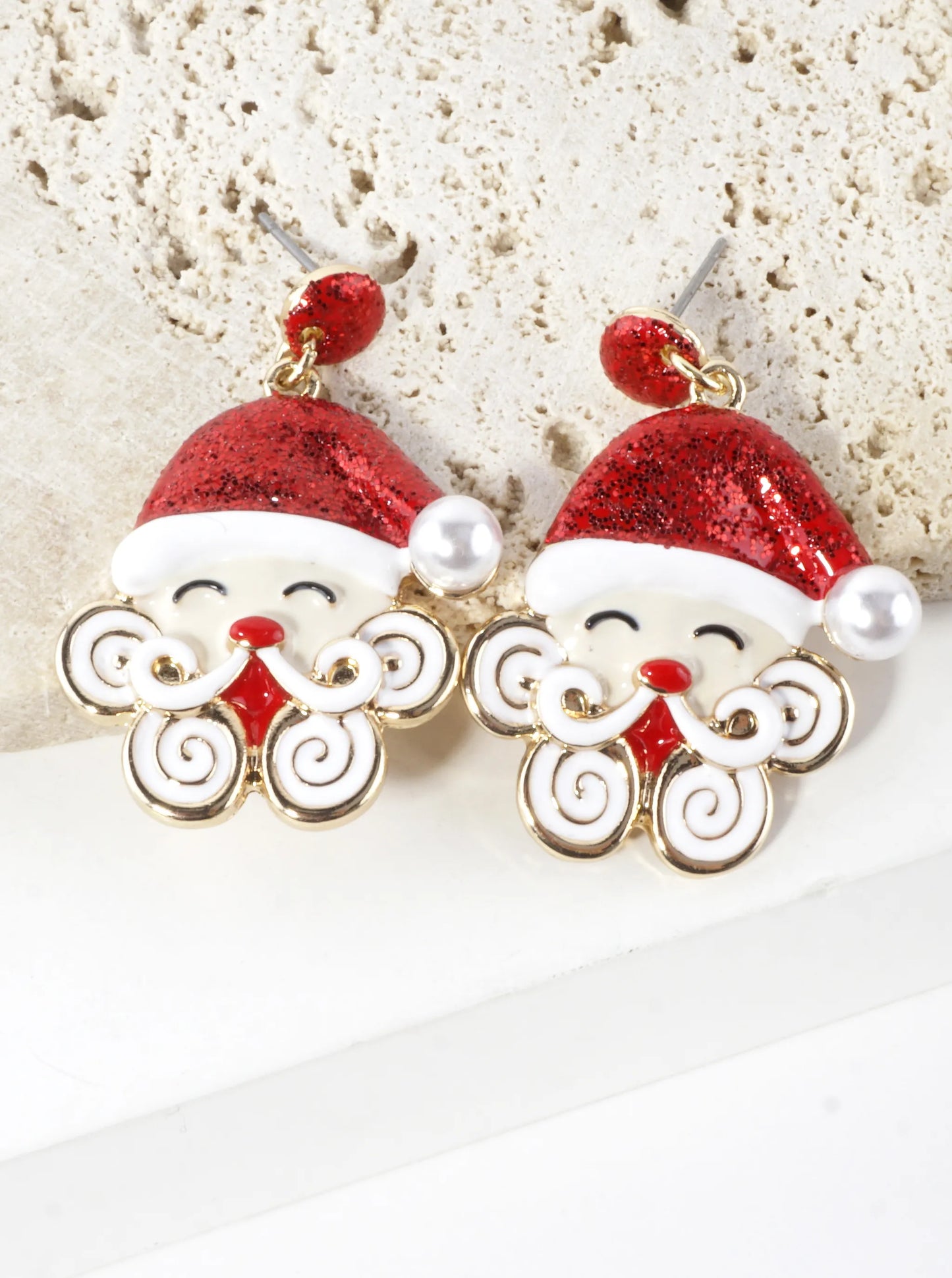 Enameled Happy Smiling Santa Face Earrings