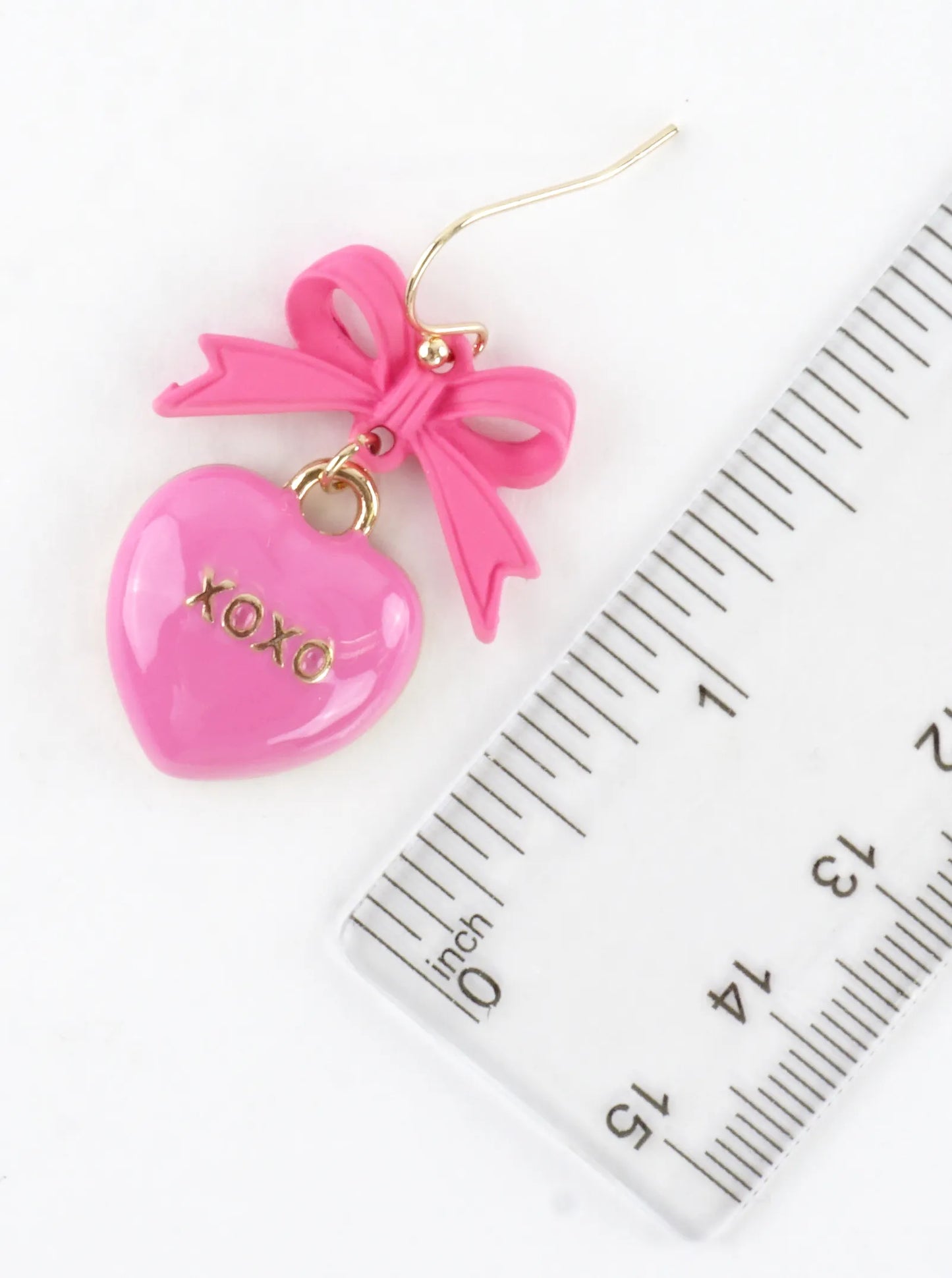 Enameled Heart Drop Bow Earrings With Word