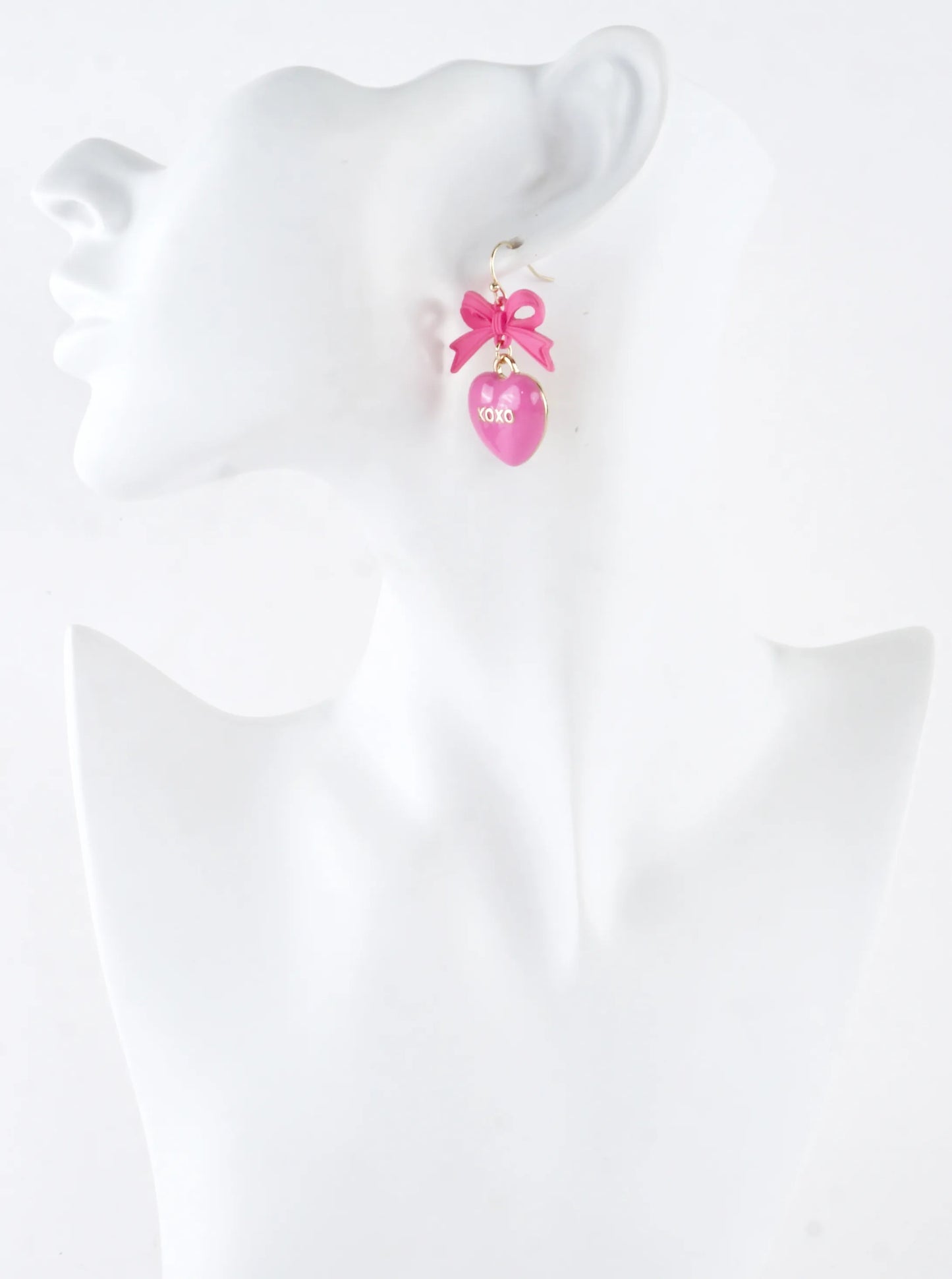 Enameled Heart Drop Bow Earrings With Word