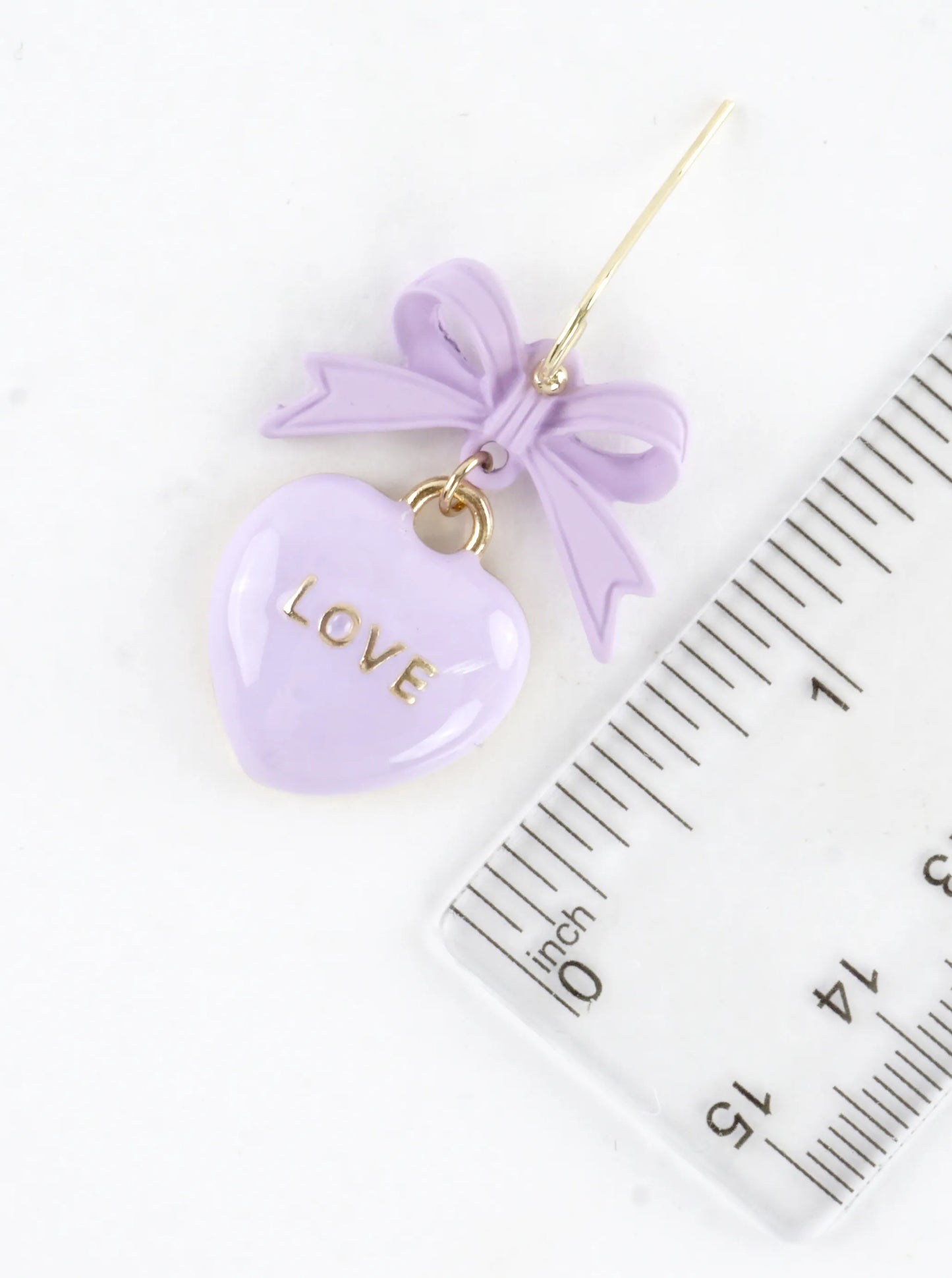 Enameled Heart Drop Bow Earrings With Word