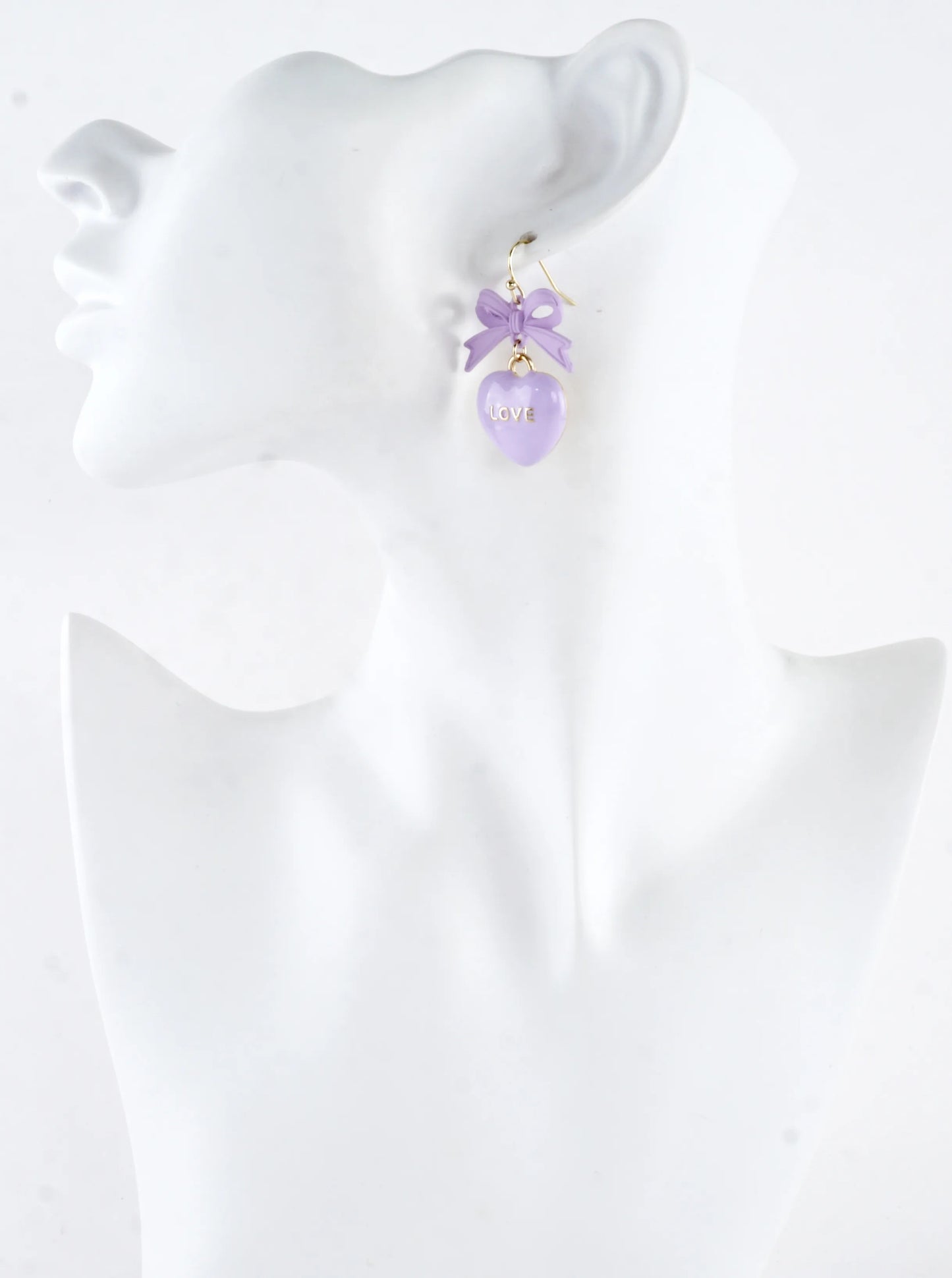 Enameled Heart Drop Bow Earrings With Word