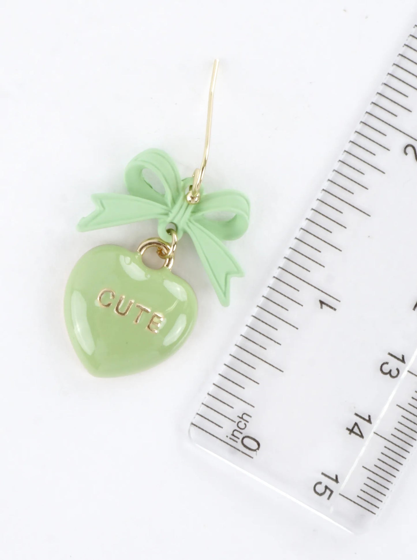 Enameled Heart Drop Bow Earrings With Word