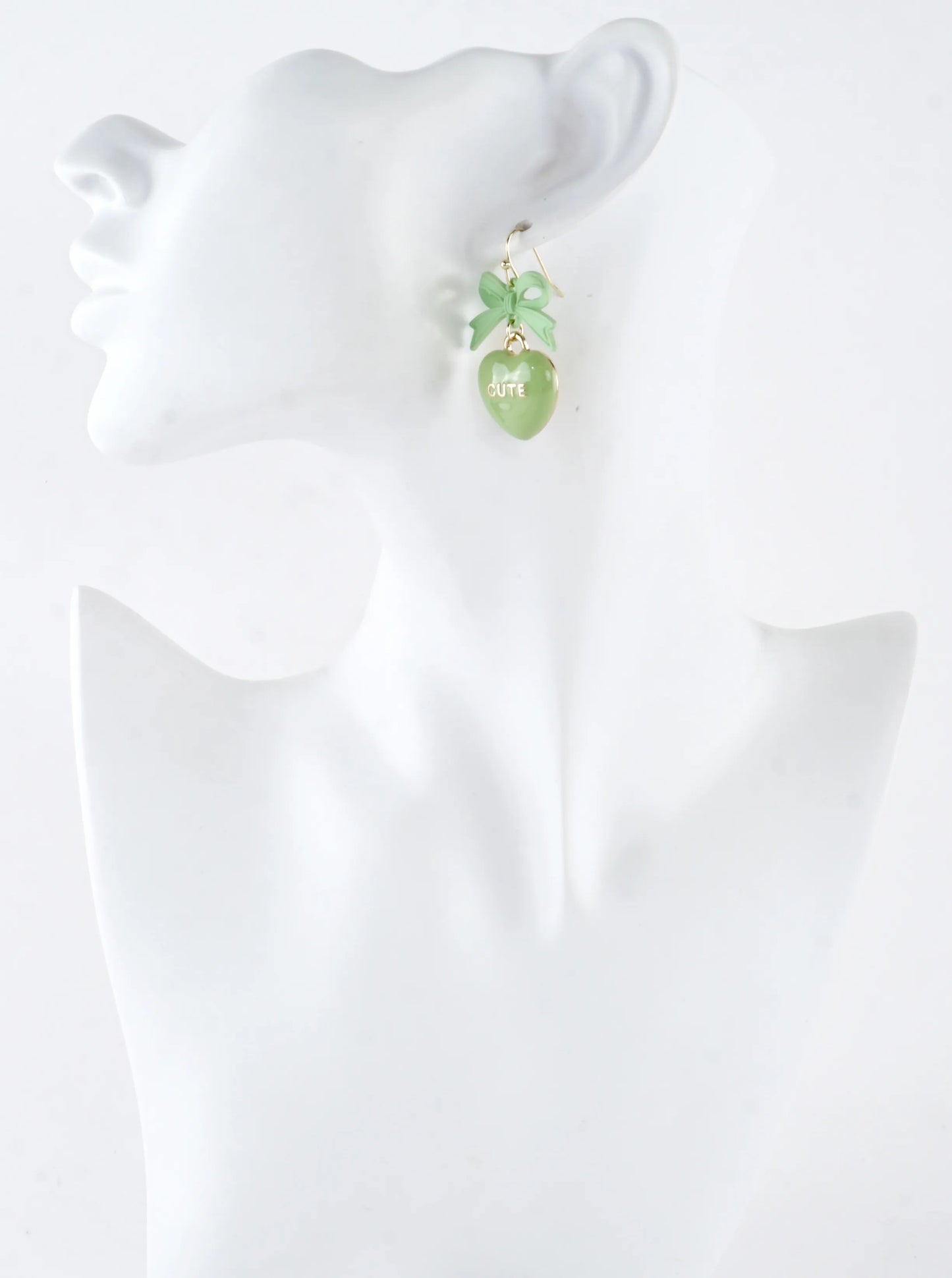 Enameled Heart Drop Bow Earrings With Word