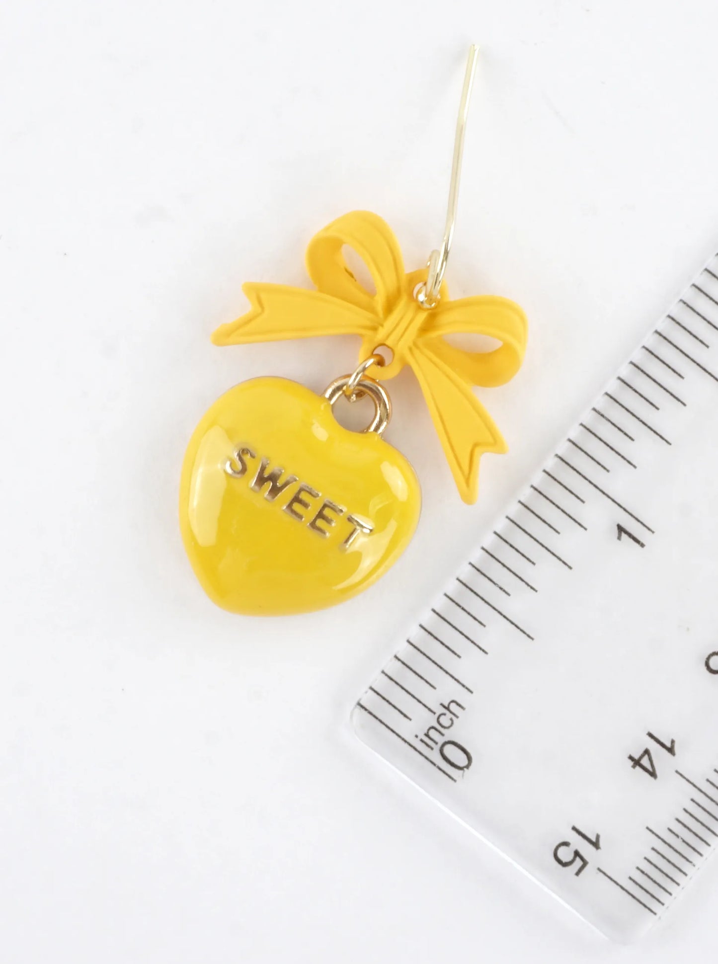 Enameled Heart Drop Bow Earrings With Word