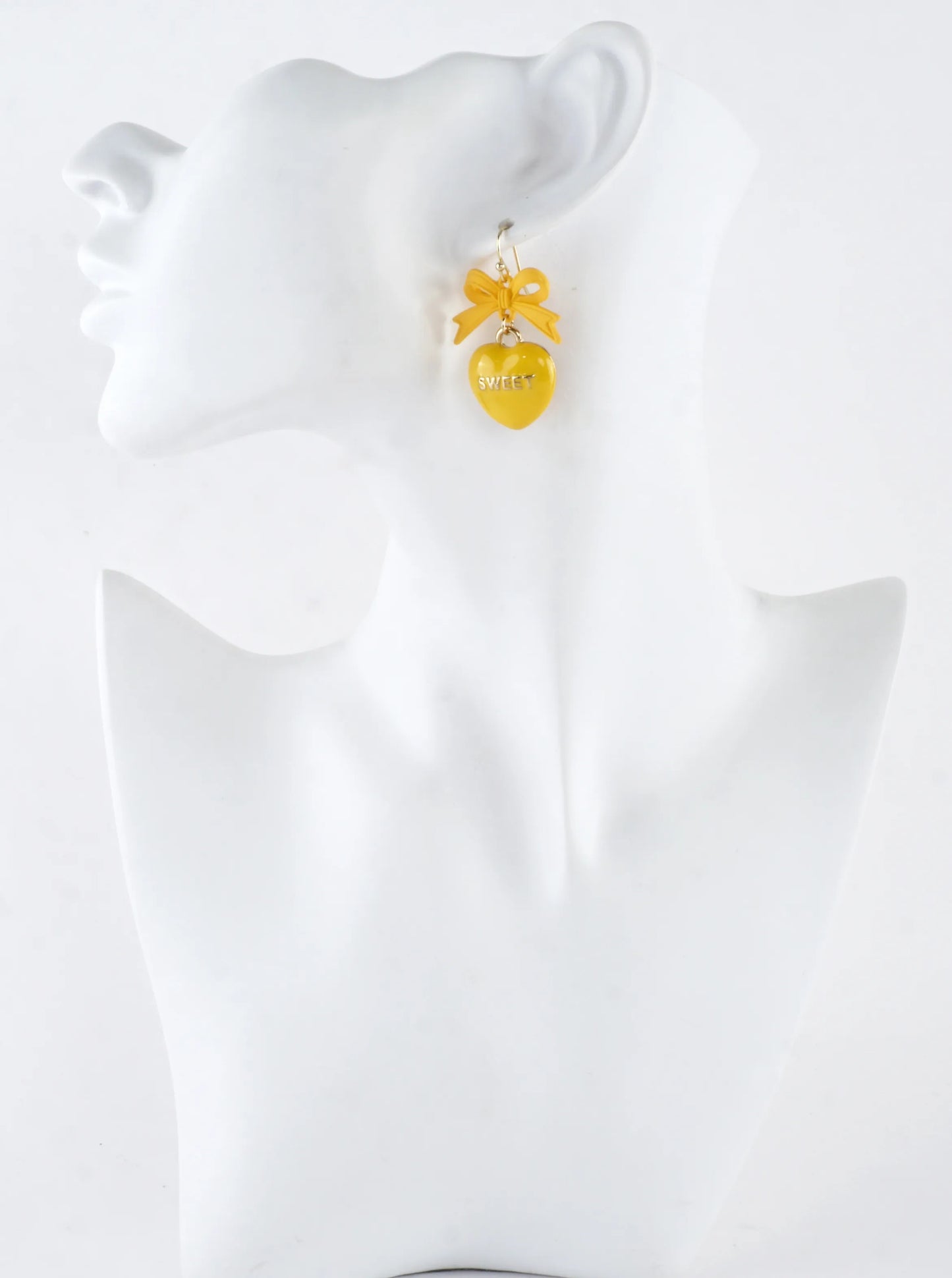 Enameled Heart Drop Bow Earrings With Word