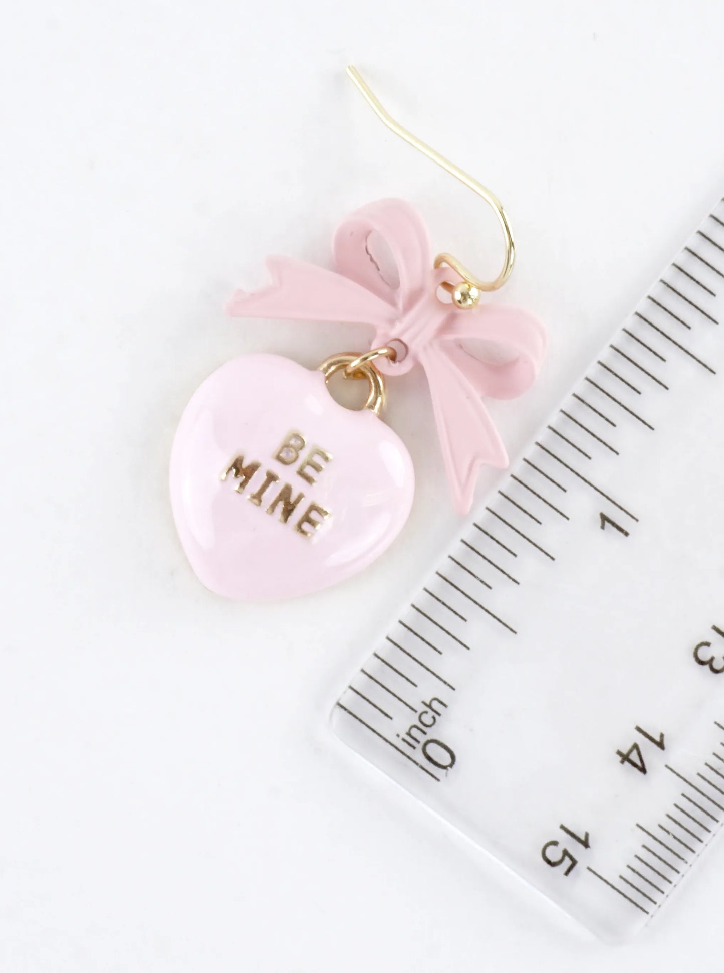 Enameled Heart Drop Bow Earrings With Word