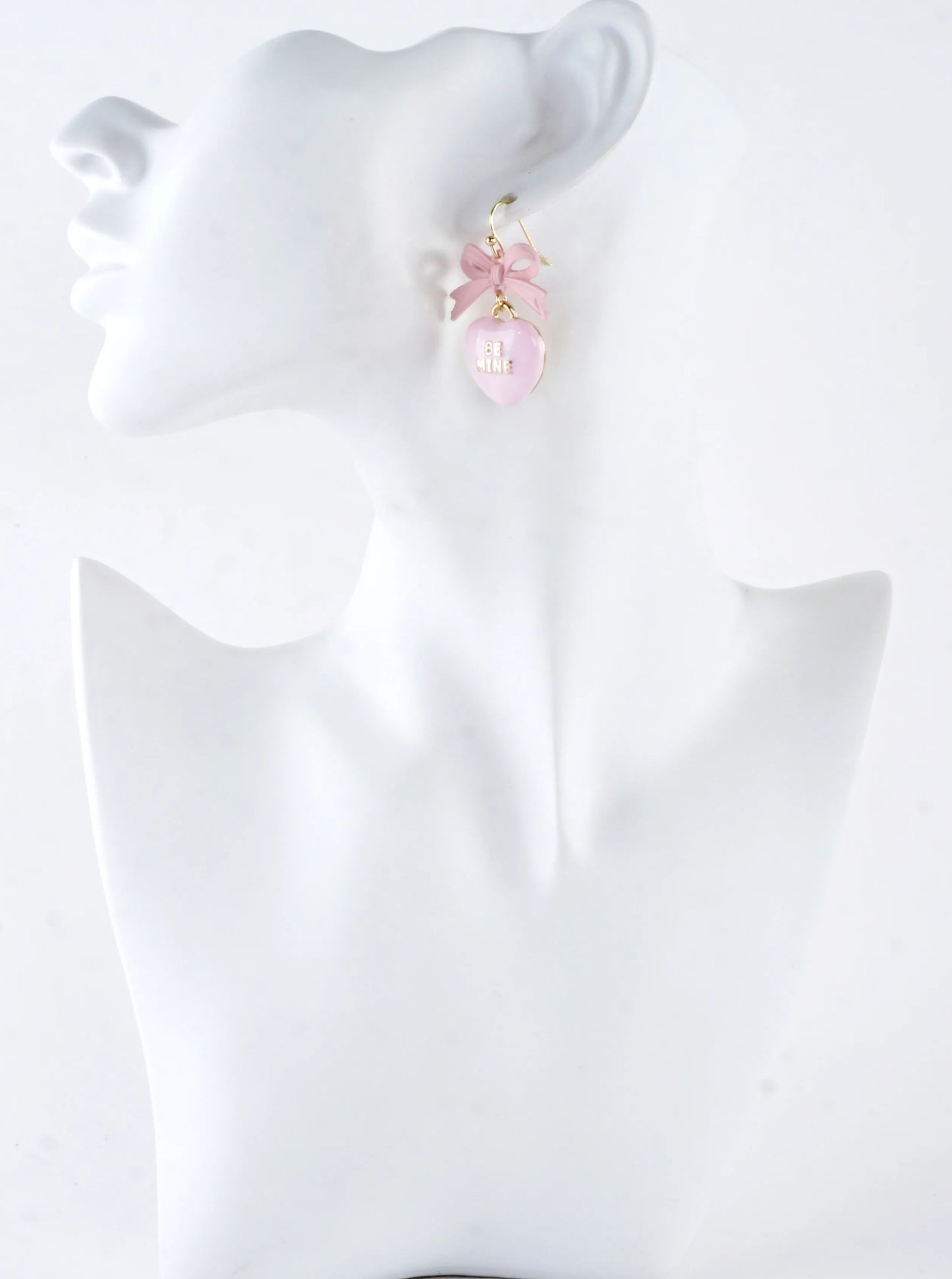 Enameled Heart Drop Bow Earrings With Word