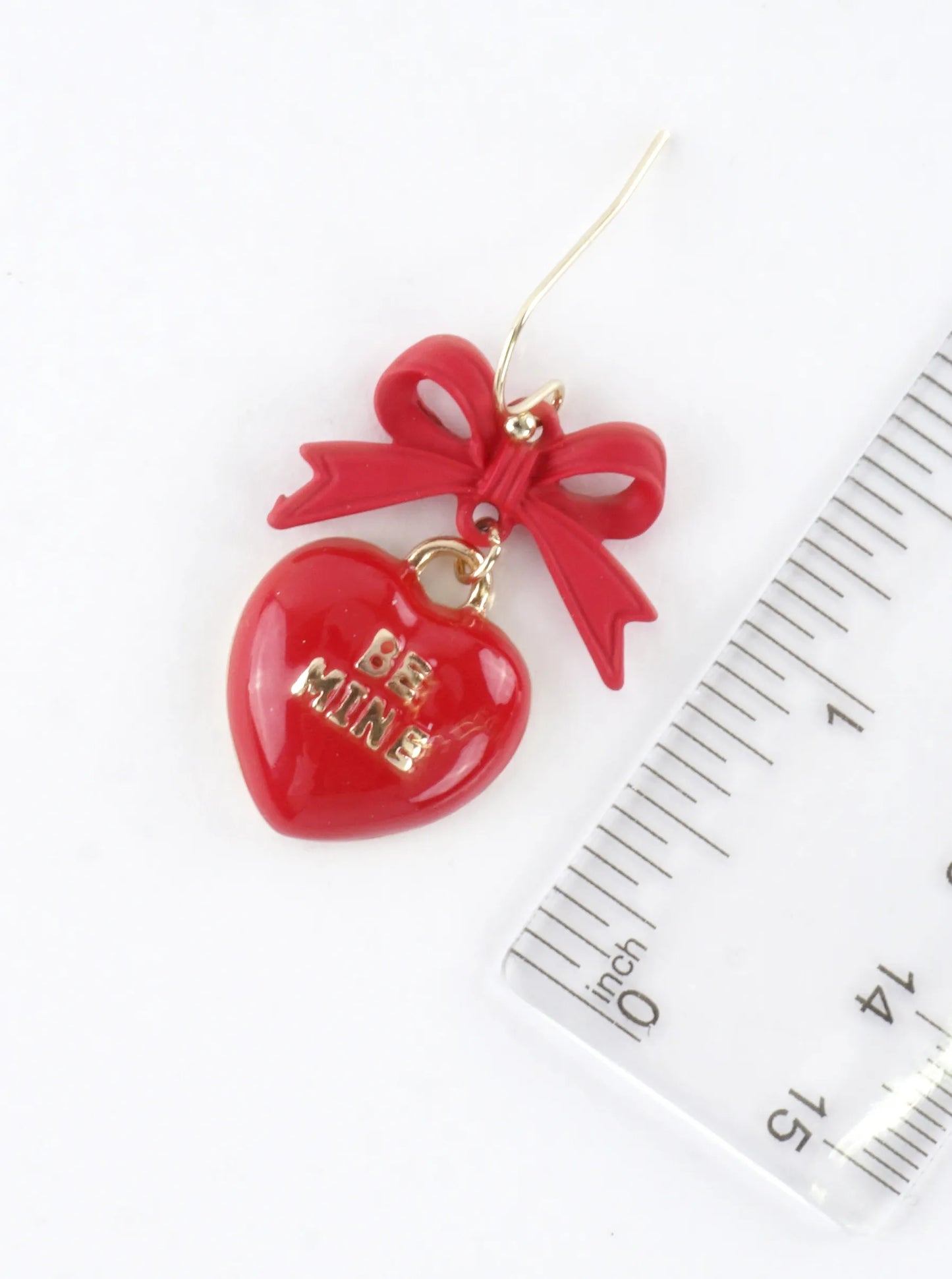 Enameled Heart Drop Bow Earrings With Word
