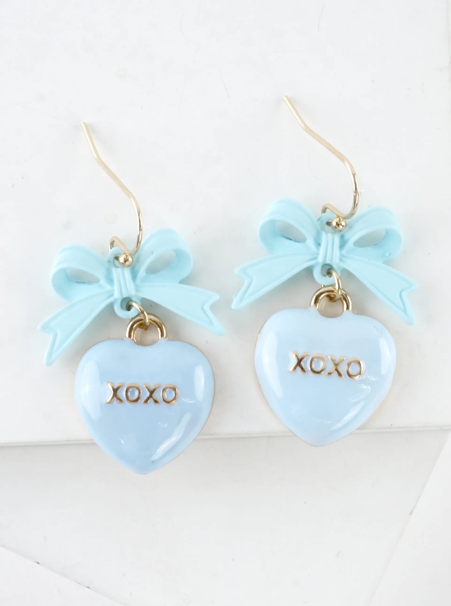 Enameled Heart Drop Bow Earrings With Word