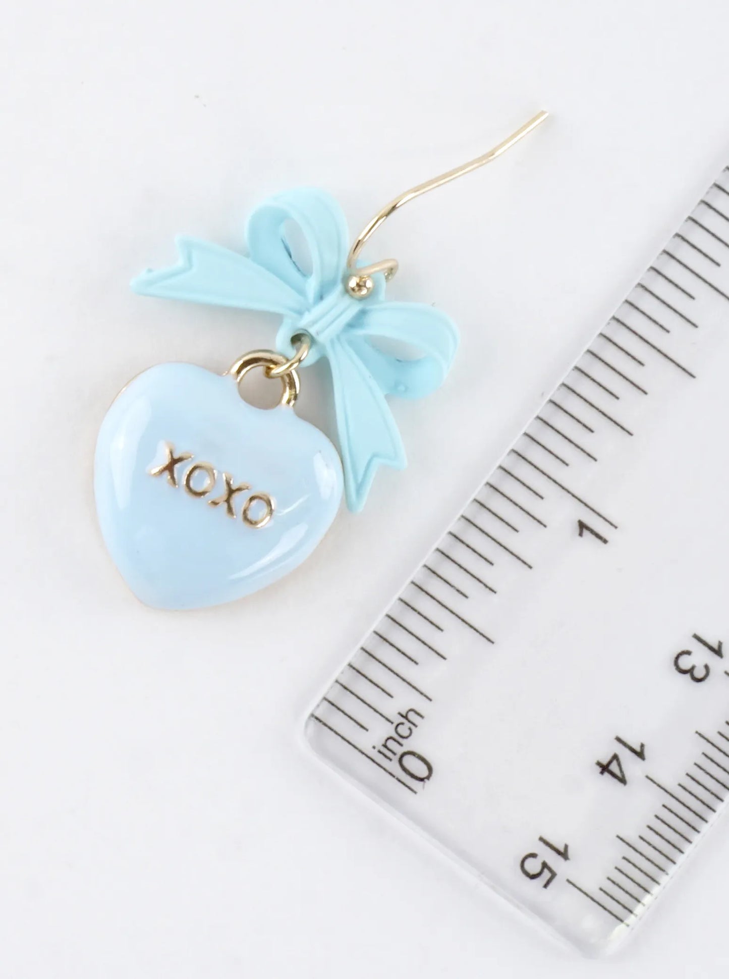 Enameled Heart Drop Bow Earrings With Word