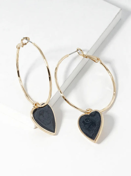 Enameled Heart On Textured Hoop Earrings