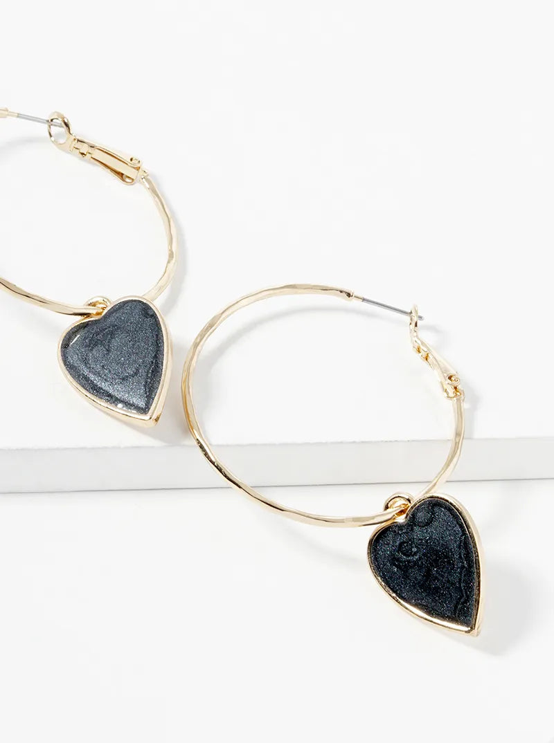 Enameled Heart On Textured Hoop Earrings